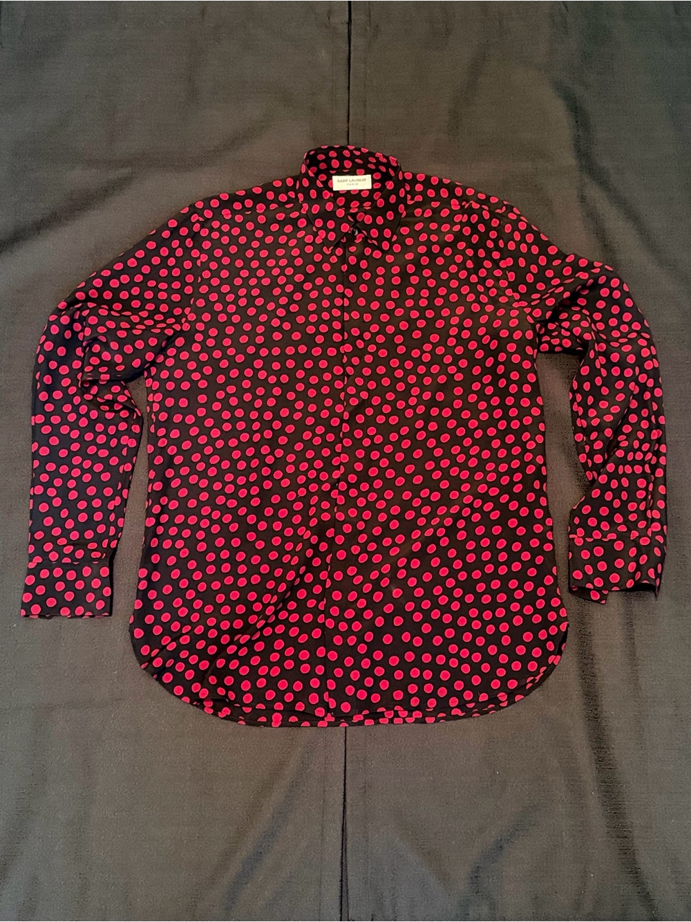Saint Laurent Black and Red Polka Dot Silk Shirt